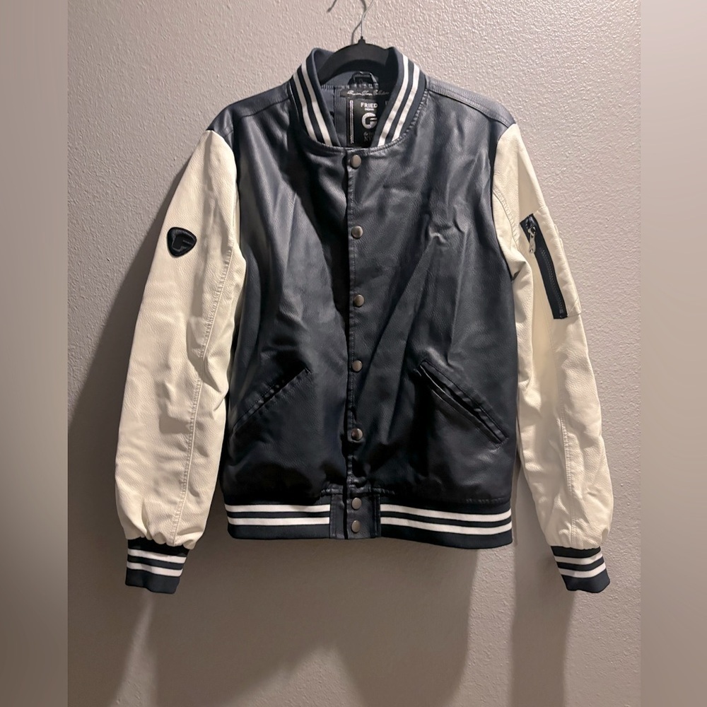 Fried Denim Varsity Faux Leather Jacket